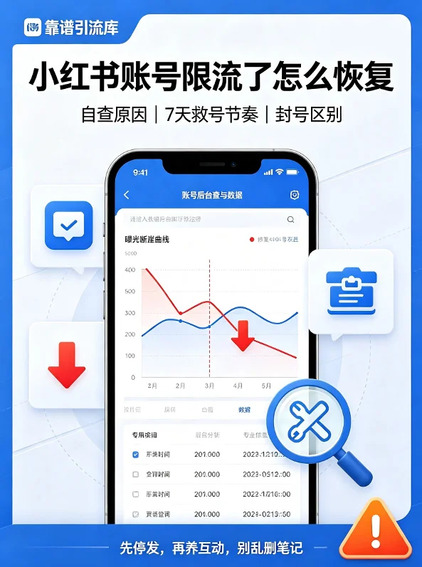 小红书账号限流了怎么恢复：自查原因与 7 天救号节奏