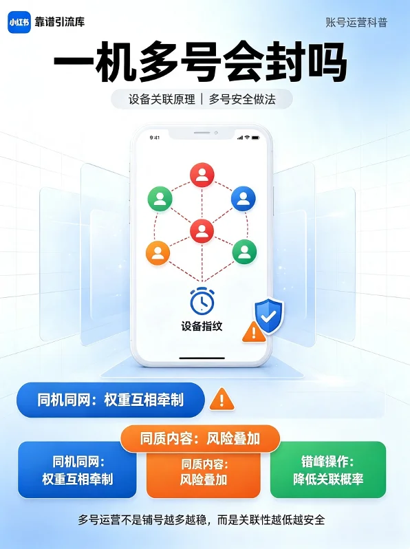 小红书一机多号会封吗：设备关联原理与多号安全做法