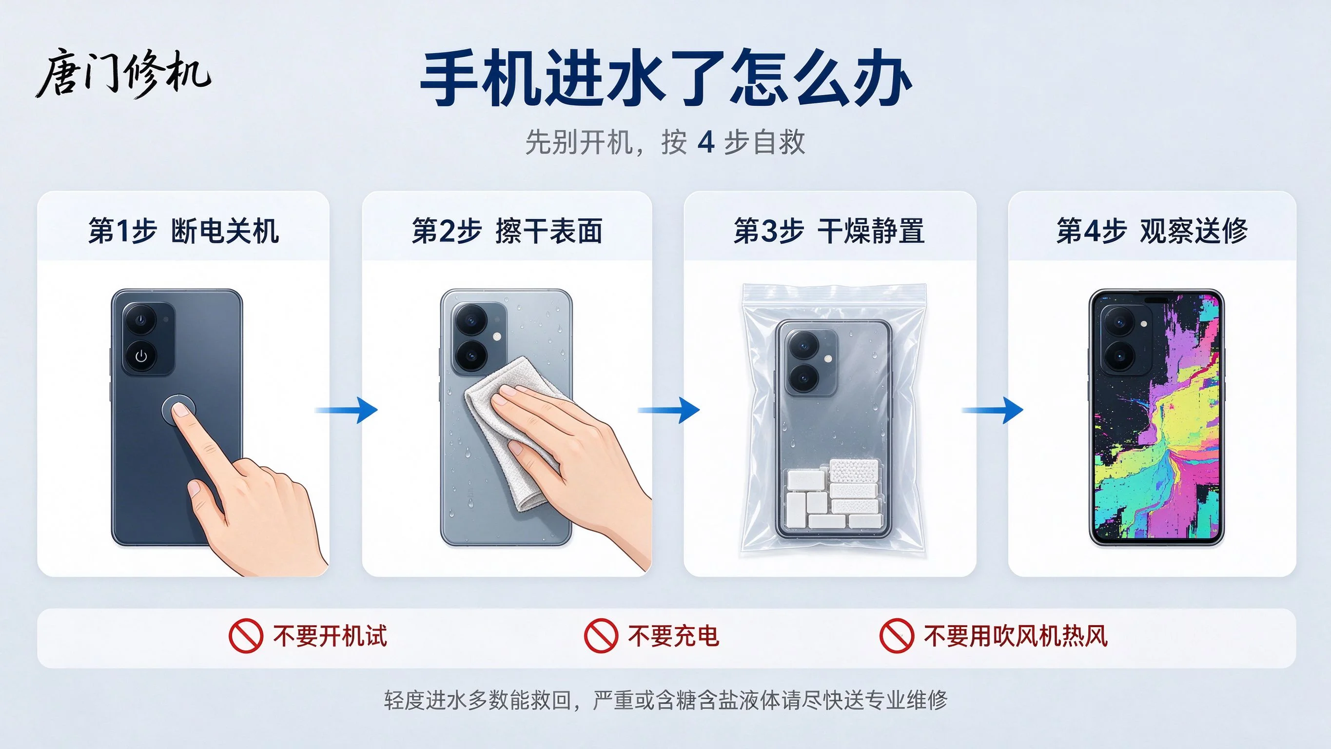 手机进水了怎么办？别急着开机，按这 4 步自救