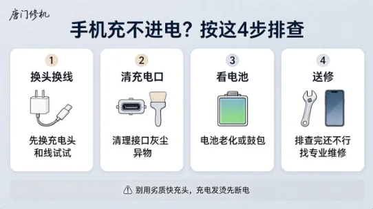 手机充不进电、充得很慢怎么办？按这个顺序排查