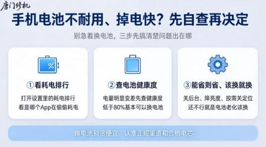 手机电池掉电快怎么办？先查健康度再决定换不换