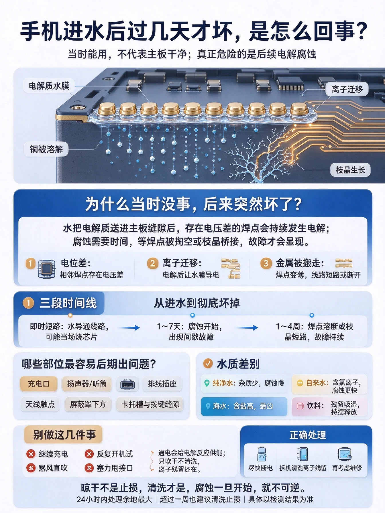 手机进水后过了几天才坏，是怎么回事？